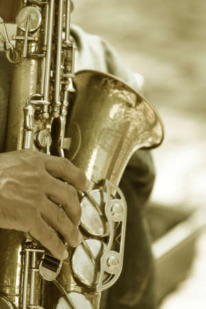 Musician playing saxophoneの写真素材