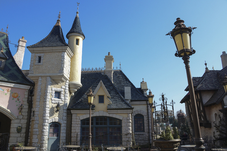 FRANCE, PARIS - February 28, 2016 - Square where the carriage of Cinderella is it, near the Sleeping Beauty Castle, in Disneyland Paris.のeditorial素材