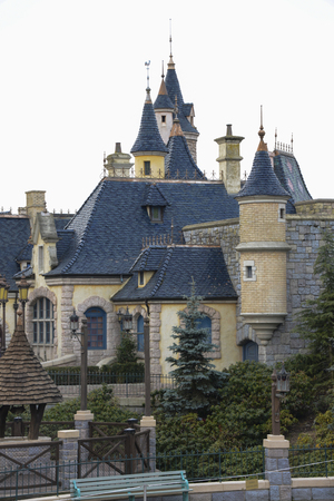 FRANCE, PARIS - February 28, 2016 -View of the Medieval City around the Sleeping Beauty Castle, in Disneyland Paris.のeditorial素材