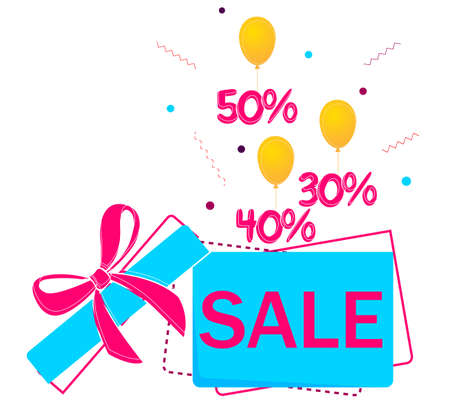 Discount banner. Discounts 50, 40, 30 percent. Special offer. Gift box with discountsのイラスト素材