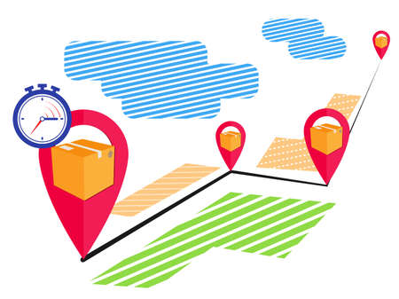 Navigation vector illustration, icons for delivery service. Fast shipping products. Domestic and International business.のイラスト素材