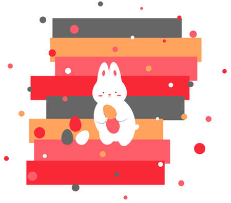 Happy Easter with white bunny and Easter eggs. Ceative design for banner, greeting card or social media posting.のイラスト素材