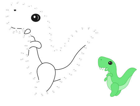 Point-to-point game. Draw a line. Dinosaur. For kids. Worksheet. Coloring book. Cartoon character.のイラスト素材