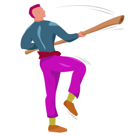 Martial art, stick fighter. Training exercises. Flat vector illustration isolated on white.のイラスト素材