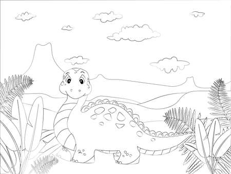 Coloring book for children. Little cute dinosaur. The task for children can be used in a book, magazine.のイラスト素材