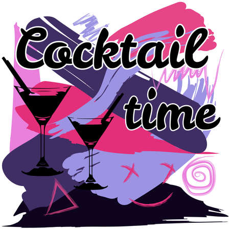 Cocktail time. Abstract vector illustration in pink colors. Background, flyer or print for t-shirtのイラスト素材