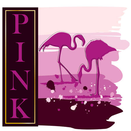 Two pink flamingos on an abstract pink background. Postcard, flyer, party poster, t-shirt printのイラスト素材