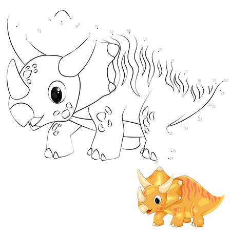 Point-to-point game. Draw a line. Triceratops. For kids. Worksheet. Coloring book. Cartoon character.のイラスト素材