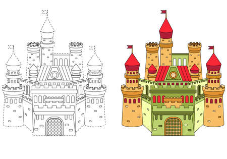 A fabulous multi-colored castle. Coloring book for children. Practice of handwriting. Education Development Worksheet.のイラスト素材