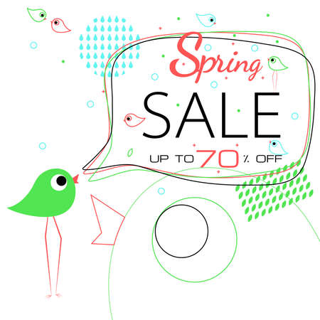 spring sale. Coupon webpage with birds. vector illustration in a linear styleのイラスト素材