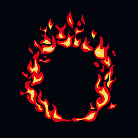 Ring of fire isolated on black. Vector cartoon fire frame. fire circle.のイラスト素材
