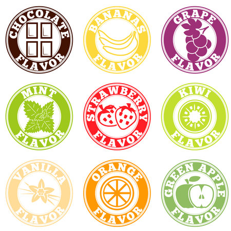 Set of stickers with different tastes. minimal style food stickersのイラスト素材