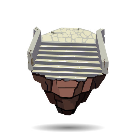The island floats in the air. Background with stone stairs. Flat illustration isolated on white background.のイラスト素材