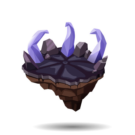 The island floats in the air. Background with stone terrain and fabulous stone claws. Flat illustration isolated on white background.のイラスト素材