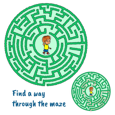Puzzle for kids. A round maze from which you need to get the boy out.のイラスト素材