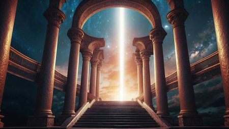 Mystical stairs leading to heaven. 3d render illustration.の素材