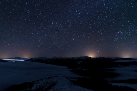 Fantastic night landscape of the sky in the mountains