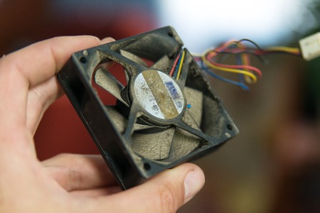 Fan blades of computer processor cooler. Close-upの写真素材