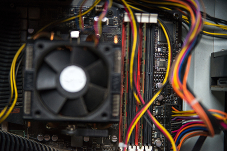 CPU cooler on the computer motherboard. Close up view.の写真素材