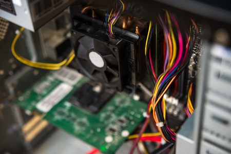 CPU cooler on the computer motherboard. Close up view.の写真素材