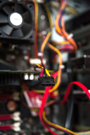 Inside of computer power supply Cables and plugsの写真素材
