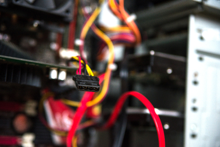 Inside of computer power supply Cables and plugsの写真素材