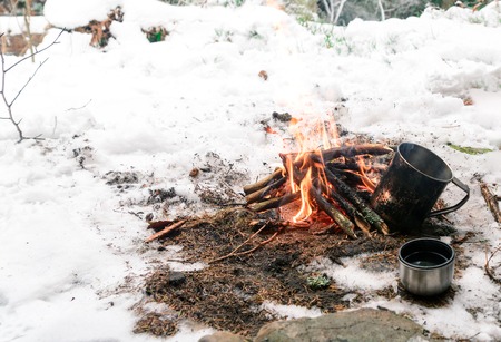 how to cook at an outdoor campsiteの写真素材