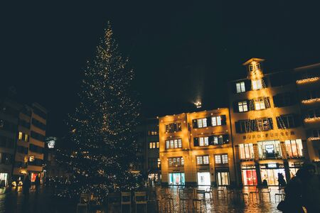 Zurich, Switzerland - January 28.2017: old evening city with festive illuminationsのeditorial素材