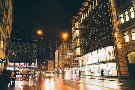 Zurich, Switzerland - January 28.2017: old evening city with festive illuminationsのeditorial素材