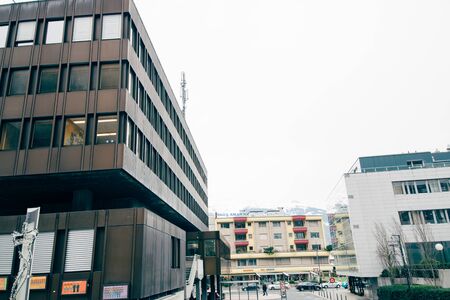 Vaduz, Liechtenstein -January 27, 2017: The central street of the city with typical buildings, business centerのeditorial素材