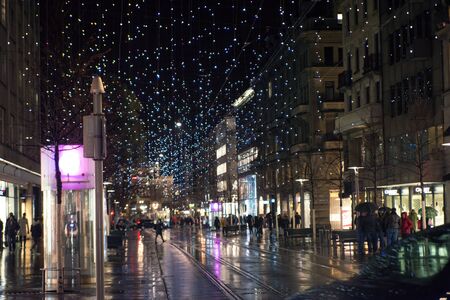 Zurich, Switzerland - January 28.2017: old evening city with festive illuminationsのeditorial素材