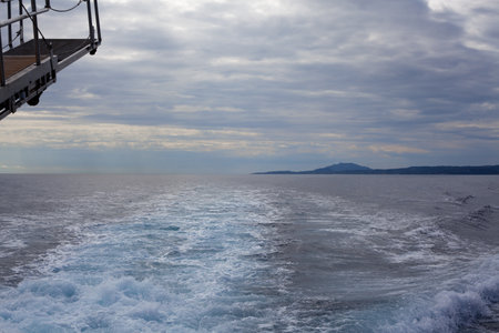 View of the sea from the ship's deck on the Mediterranean Seaの写真素材