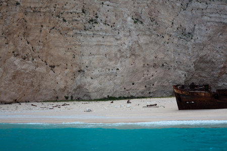 Zakynthos island, Greece. Shipwreck on the beachの写真素材