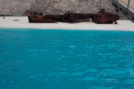 Shipwreck on the beach of the island of Crete, Greeceの写真素材