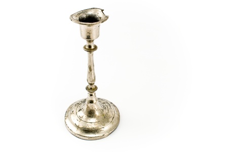 Antique silver classic candlestick isolated on whiteの写真素材