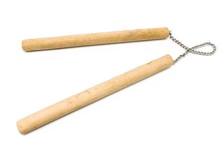 Nunchak weapon isolated on whiteの写真素材