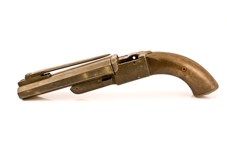 Old gun with bayonet isolated on whiteの写真素材