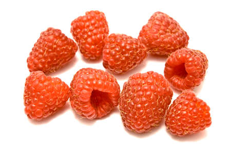 Red raspberries isolated on whiteの写真素材