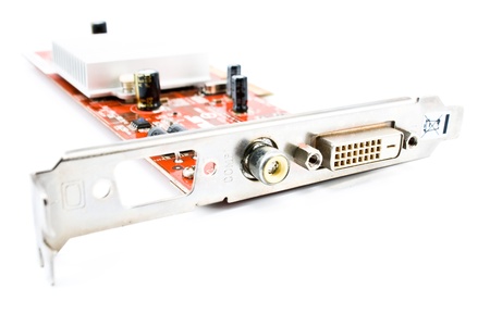 Computer graphics card isolated on whiteの写真素材