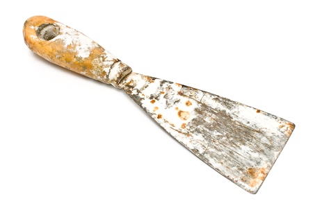 Rusty dirty spatula scraper tool  isolated on white 