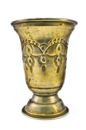 Golden goblet isolated on whiteの写真素材