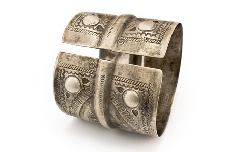 Antique silver bracelet isolated on whiteの写真素材