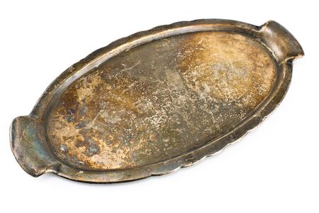 Vintage tray isolated on white の写真素材