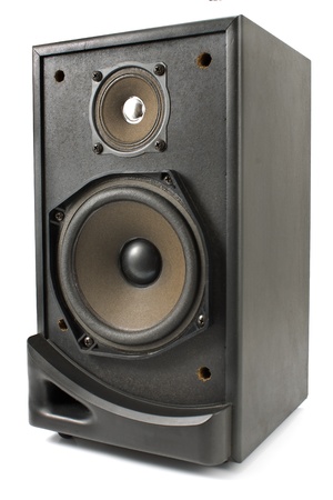 Black sound speaker isolated on whiteの写真素材