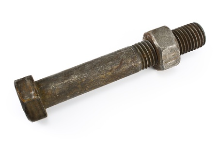 Rusty nut and bolt isolated on whiteの写真素材