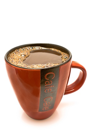  Red cup of black coffee isolated on whiteの写真素材