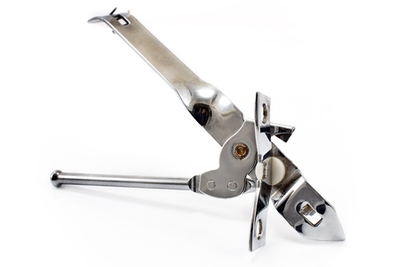A can opener isolated on whiteの写真素材