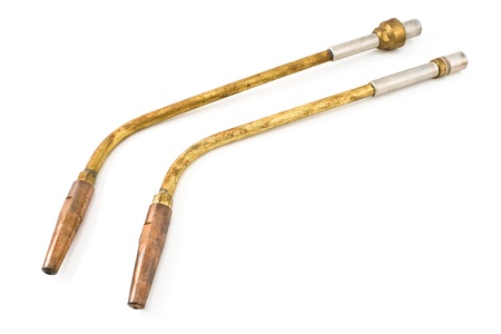 Two nozzles for an autogenous welding apparatus isolated on whiteの写真素材