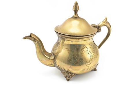 Antique silver teapot isolated on whiteの写真素材
