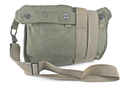 Military canvas bag isolated on whiteの写真素材